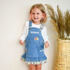 Minik Çilek Denim Salopet Elbise