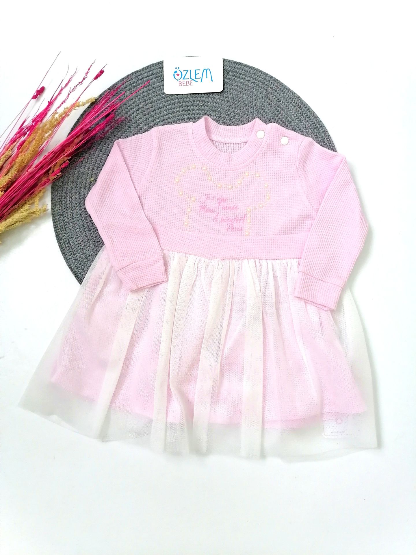 Etekleri Tül Pembe Bebek Elbisesi