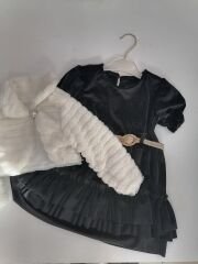 Peluş Bolerolu Siyah Kadife Çocuk Elbisesi