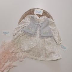 Cepkenli  Bebe Yakalı Nakışlı Gri Elbise