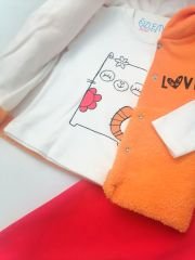 Kedi Figürlü Kapüşon Yelekli Turuncu Takım