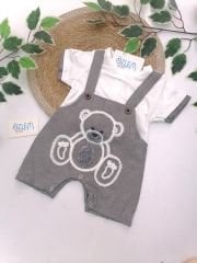 Gri Ayıcık Nakışlı Bebek Tulum