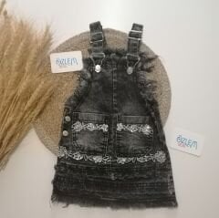 Askılı Gri Denim Elbise