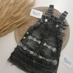 Askılı Gri Denim Elbise