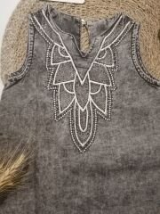 Çantalı Gri Denim Elbise