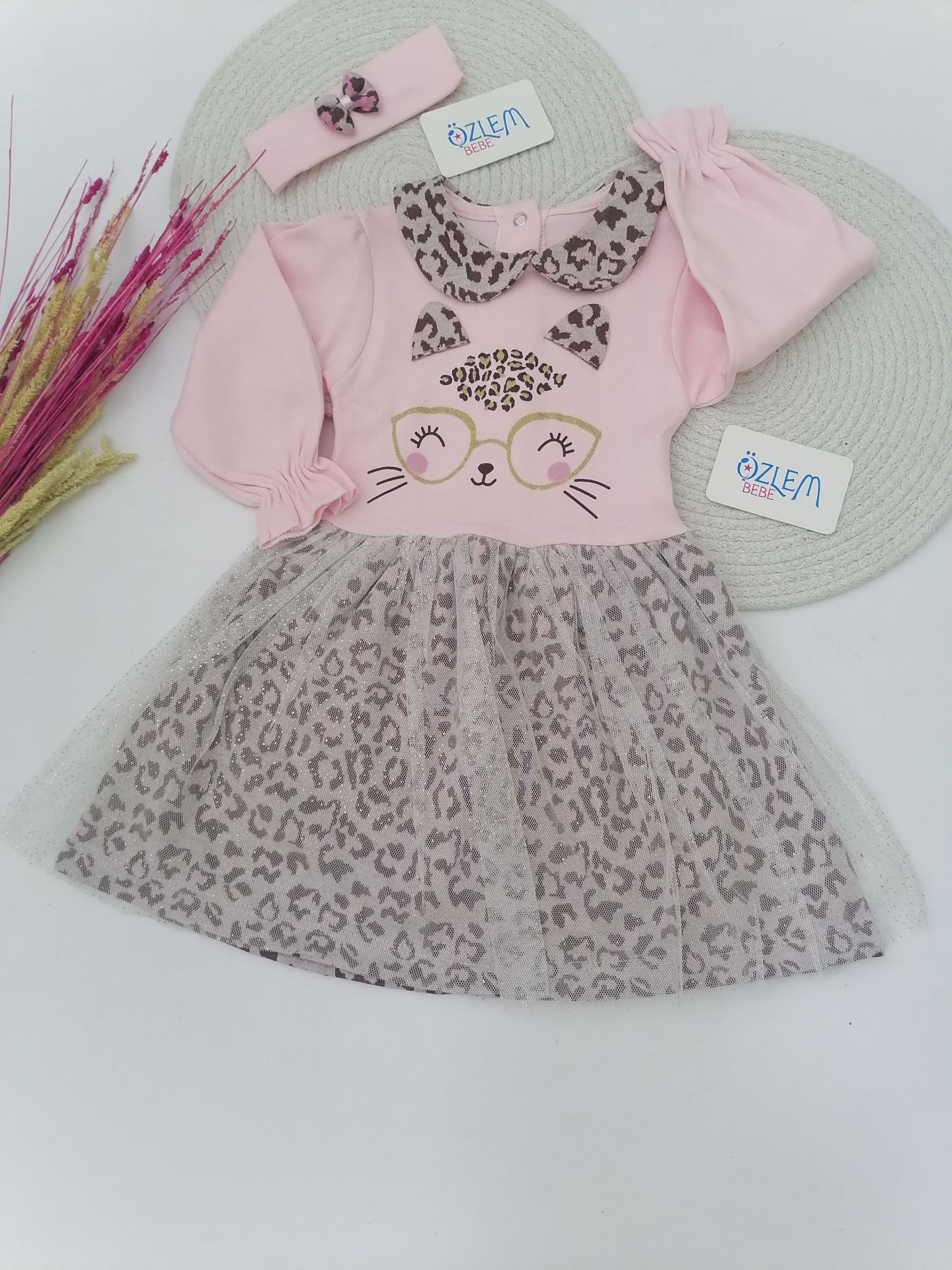 Şirin Kedi Leopar Pembe Elbise