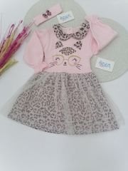 Şirin Kedi Leopar Pembe Elbise