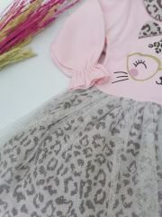 Şirin Kedi Leopar Pembe Elbise