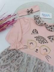 Şirin Kedi Leopar Somon Elbise