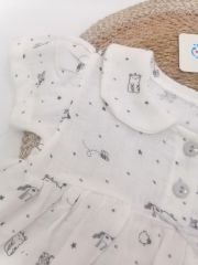 Şirin Kedi Şalvarlı Müslin Beyaz Takım