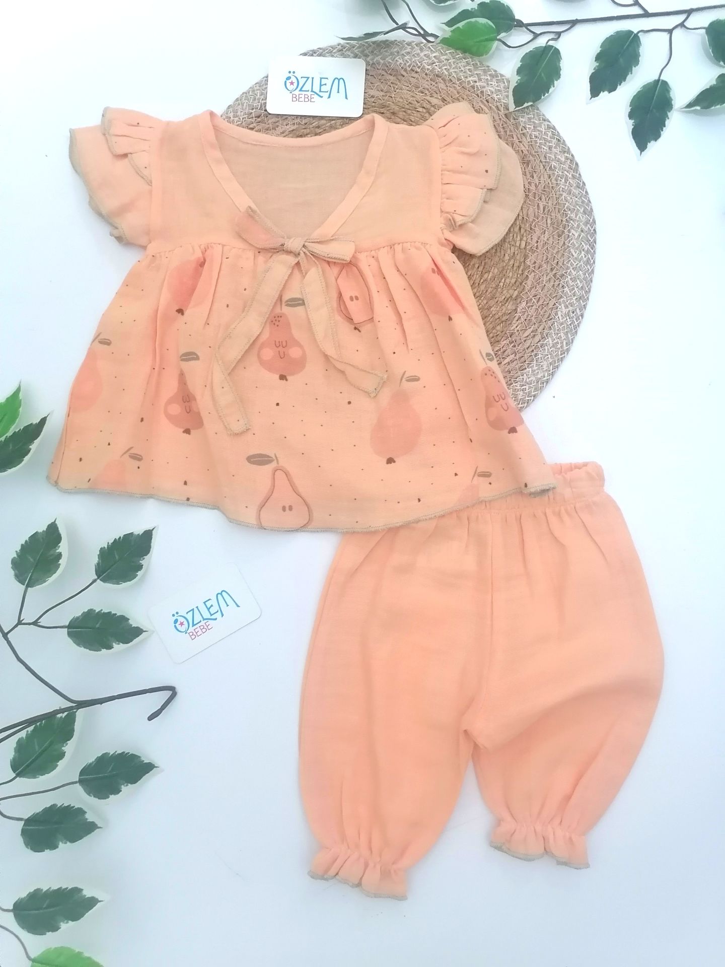 Kolları Fırfır Şalvarlı Tarçın Müslin Takım