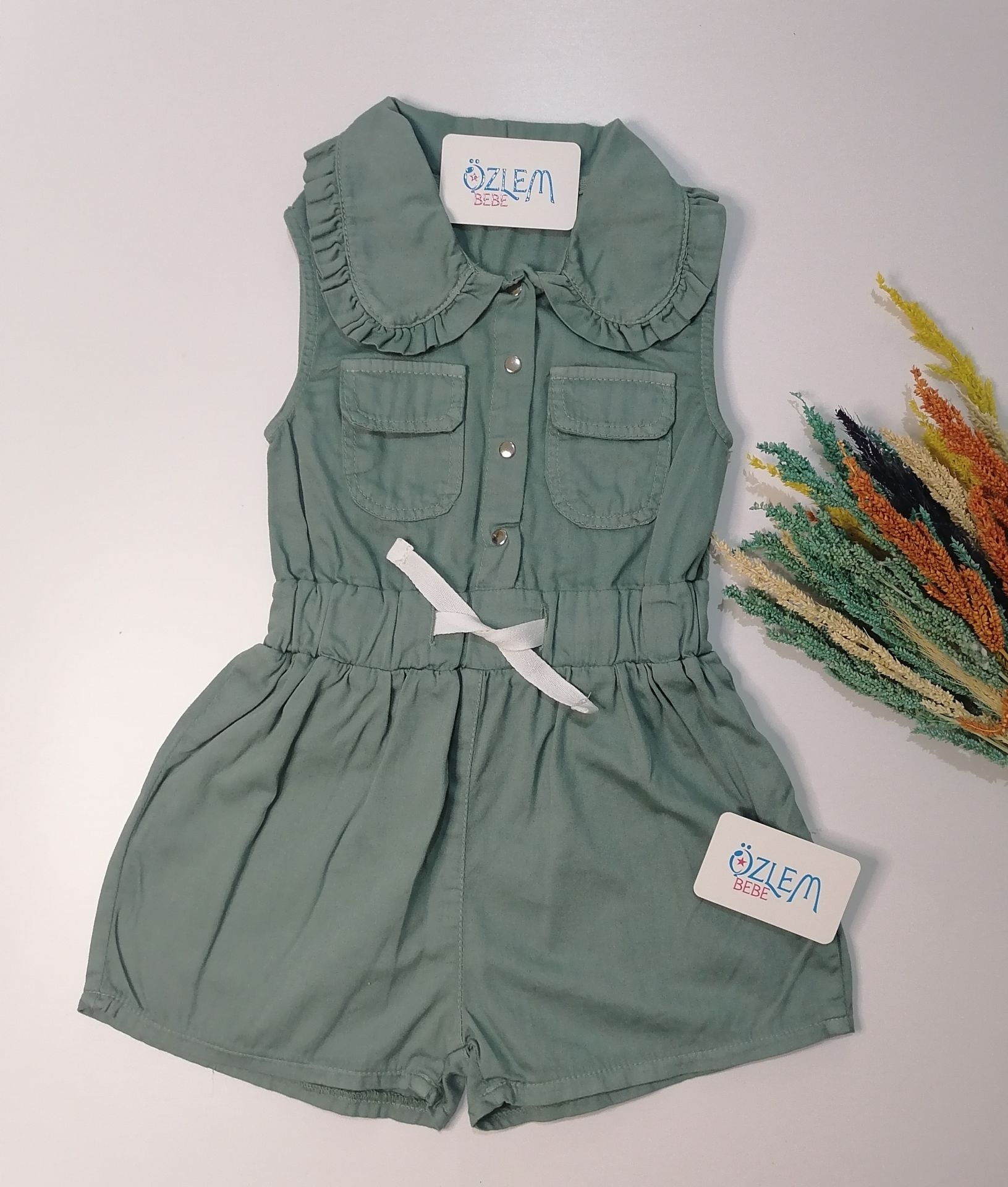 Yeşil Renk Denim Tulum
