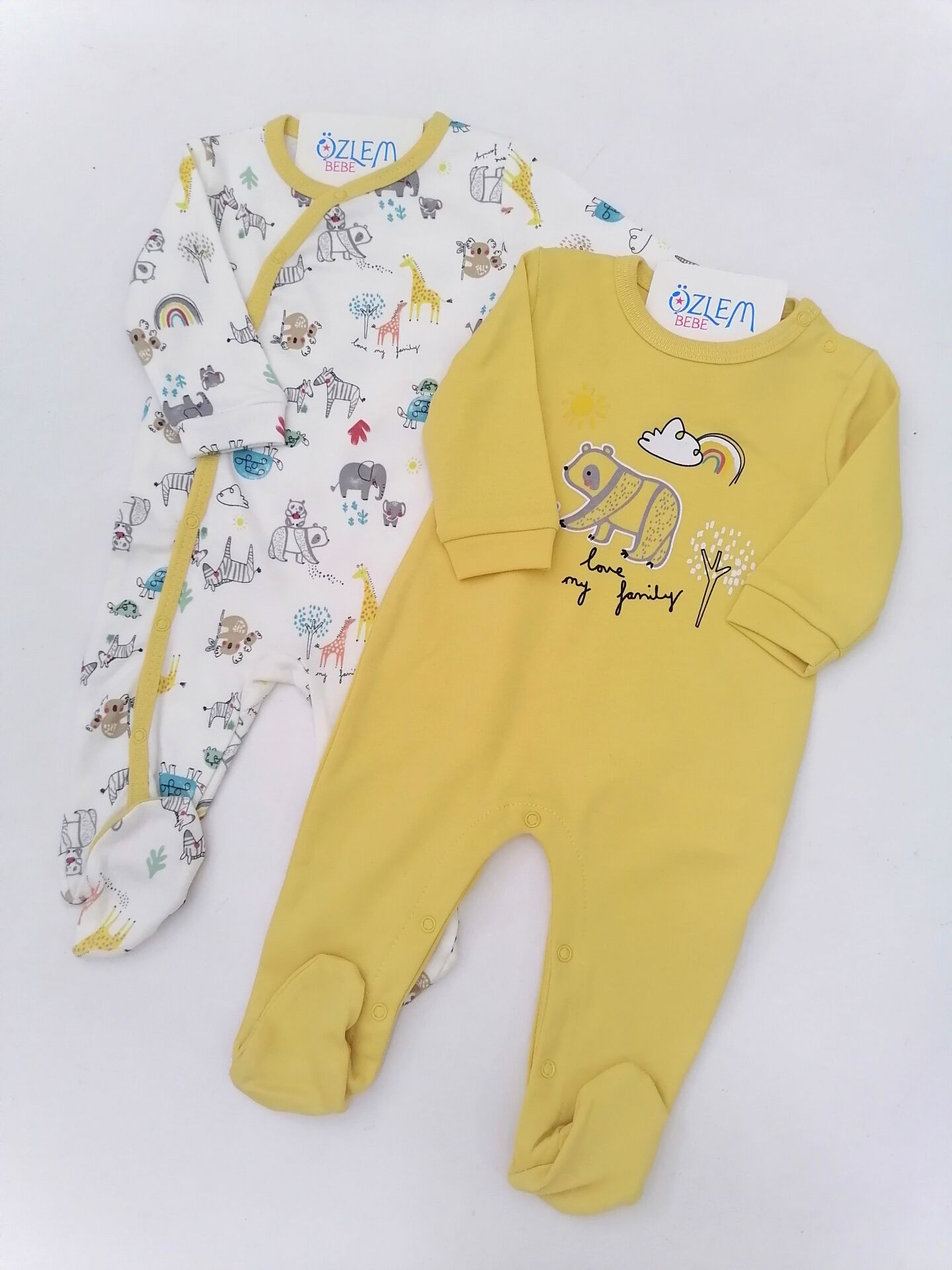 Anne ve Yavrular Sarı 2'li Bebek Tulum