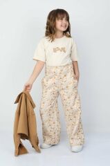 Çiçek Desen Denim Pantolon