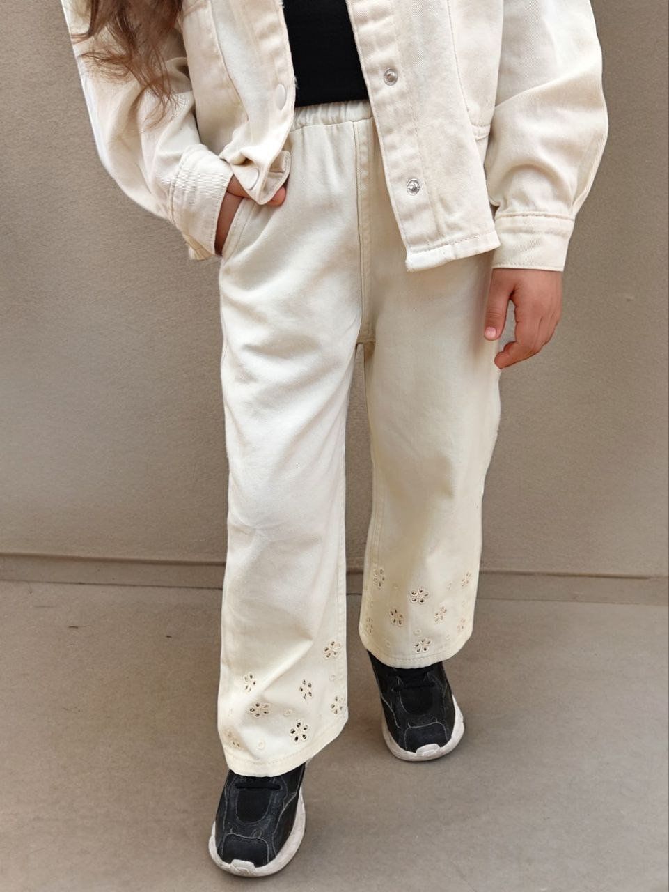Oyma Yaka Ceketli Denim 2'li Takım