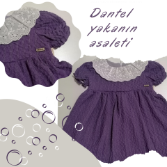 Güpürlü Bebe Yaka Mor Elbise