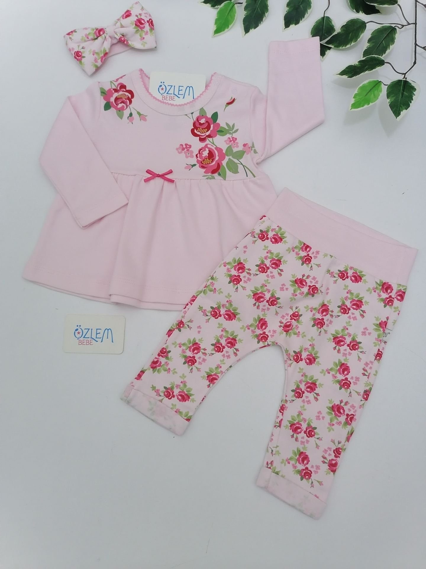 Gül Desenli Pembe Bebek Takım