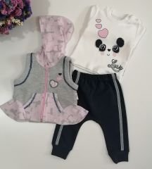 Panda Figürlü Gri Yelekli Kız Takım
