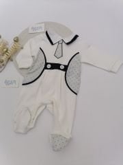 Lacivert Kravatlı Beyaz Bebek Tulum