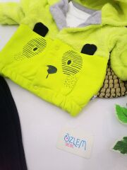Neon Sarı Welsoft Kol Kapüşon Ceketli 3'lü Takım