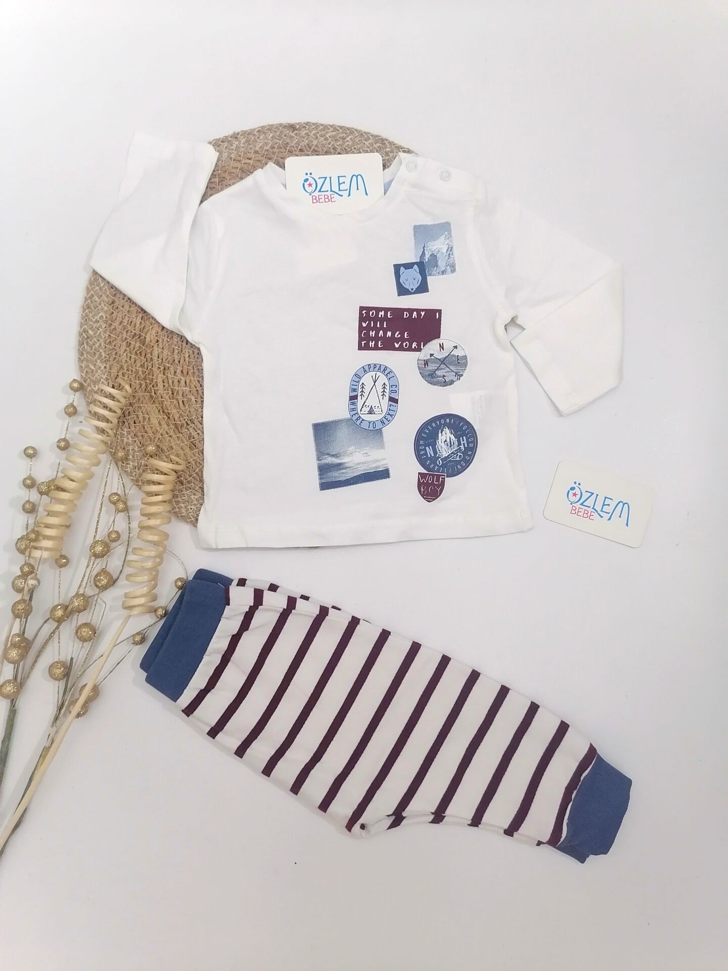 Bordo&Mavi Çizgili Pijama Takımı