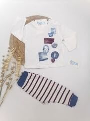 Bordo&Mavi Çizgili Pijama Takımı
