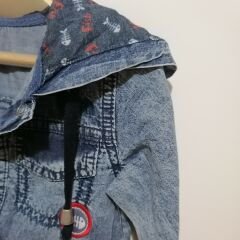 Kırmızı Balık Kapüşonlu Denim Tulum
