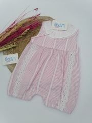 Bebe Yaka Biyeli Çizgili Pembe Tulum