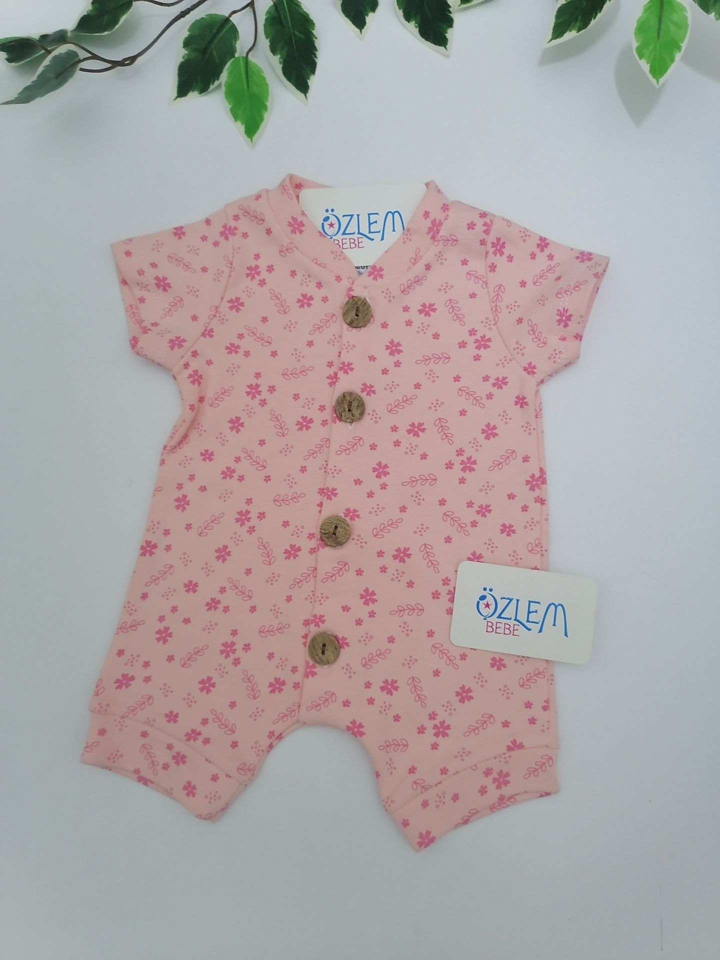 Çiçekli Desen Somon Şort Tulum