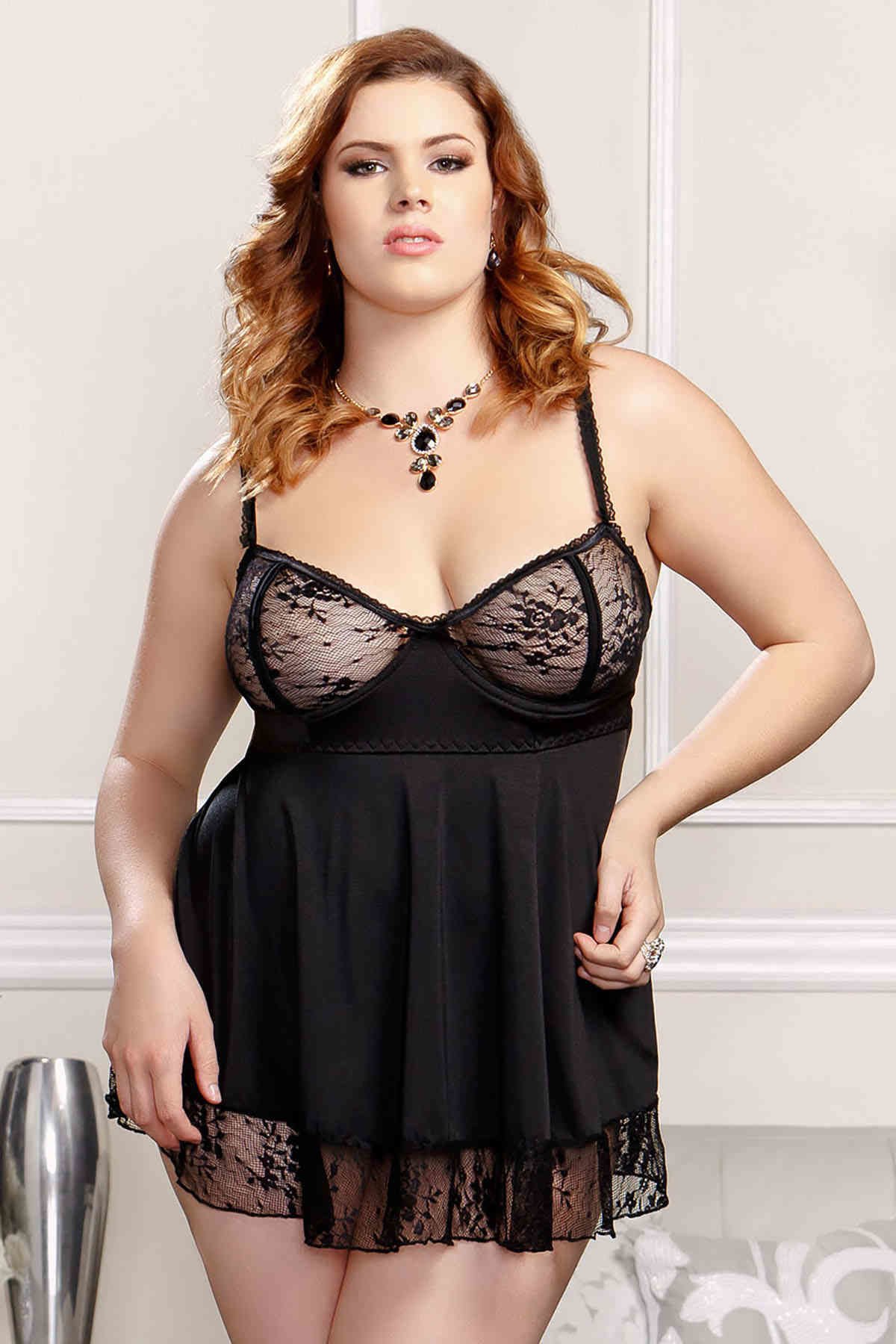 Gizotti Kadın Büyük Beden Siyah Gecelik