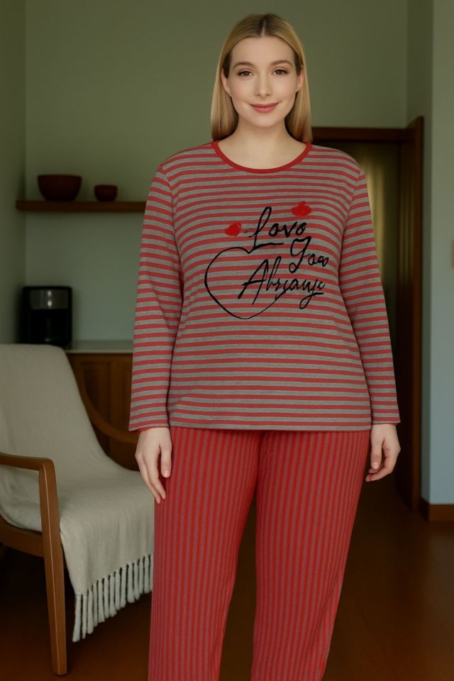 ÇİZGİLİ PENYE PİJAMA TAKIMI LOVE MODEL