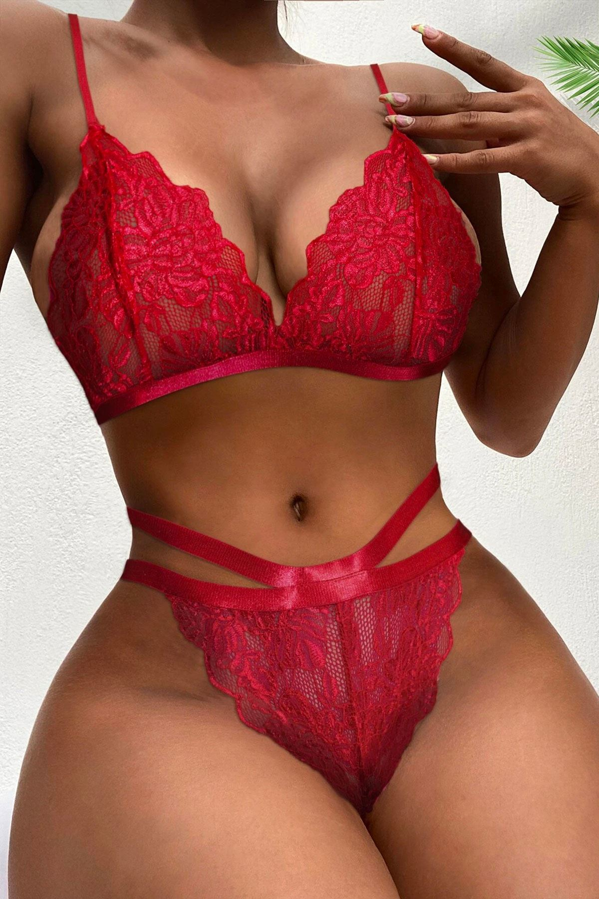 Gizotti Kadın Dantel Işlemeli Sütyen Takım Kırmızı