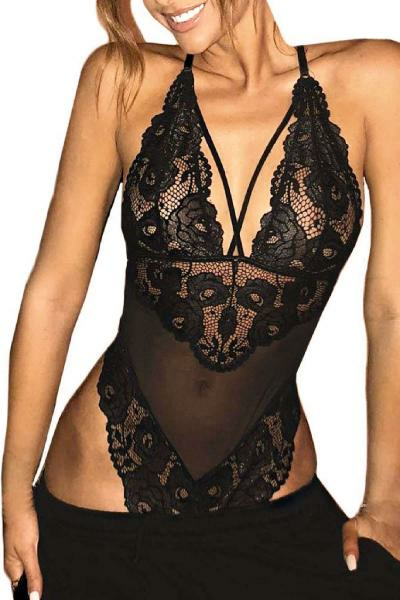 Gizotti Kadın Dantel Detaylı İpli Bodysuit Siyah