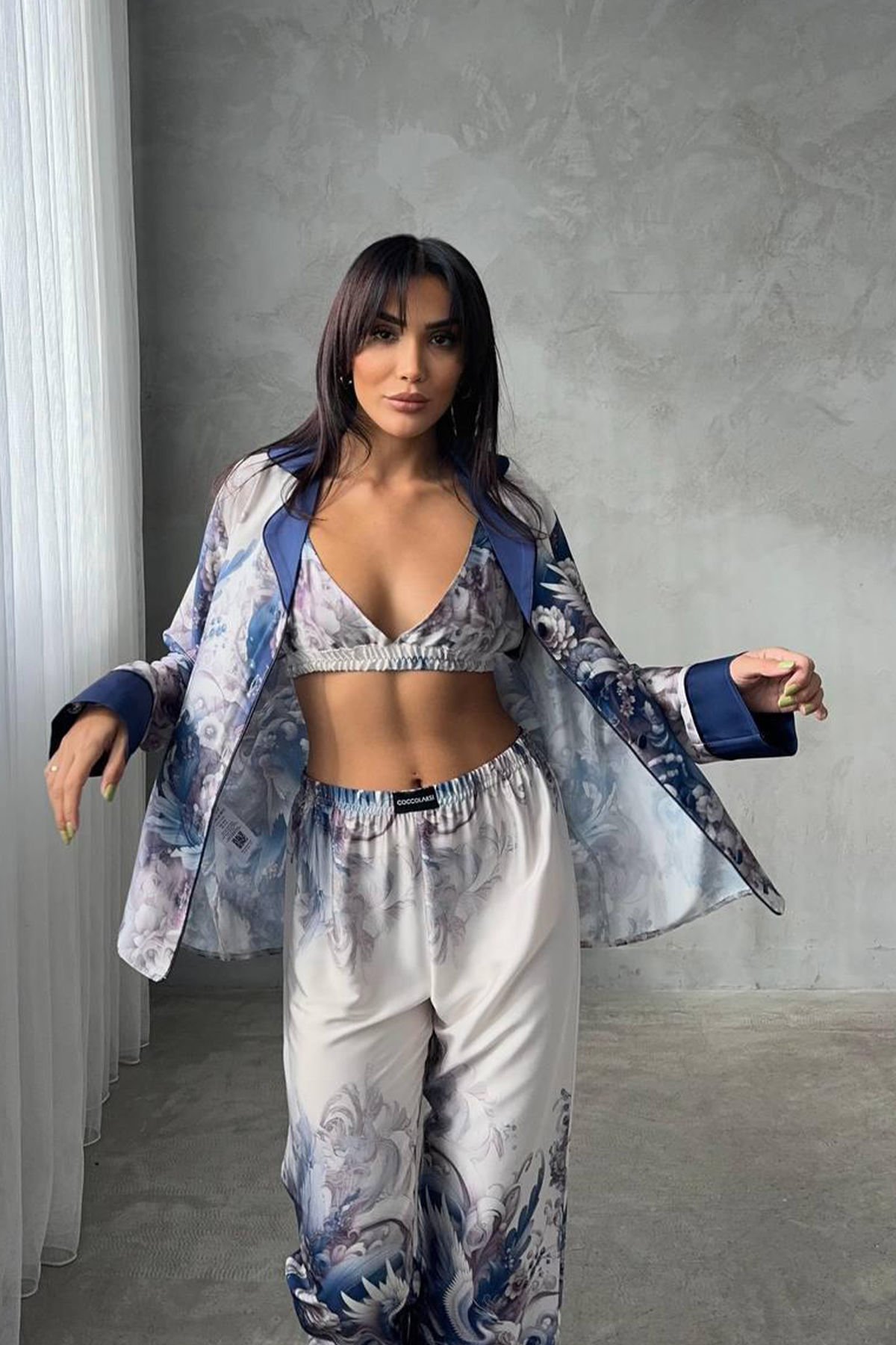 GİZOTTİ D ACQUA SATEN ÜÇLÜ PİJAMA TAKIMI