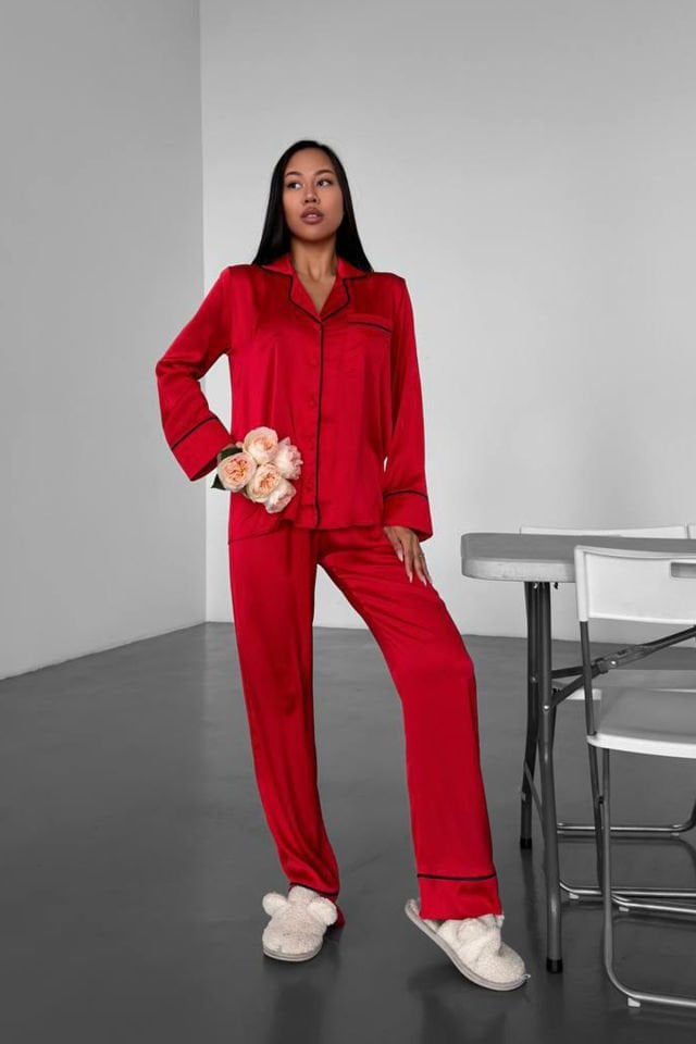 GİZOTTİ LOVE KIRMIZI DÜZ UZUN SATEN PİJAMA