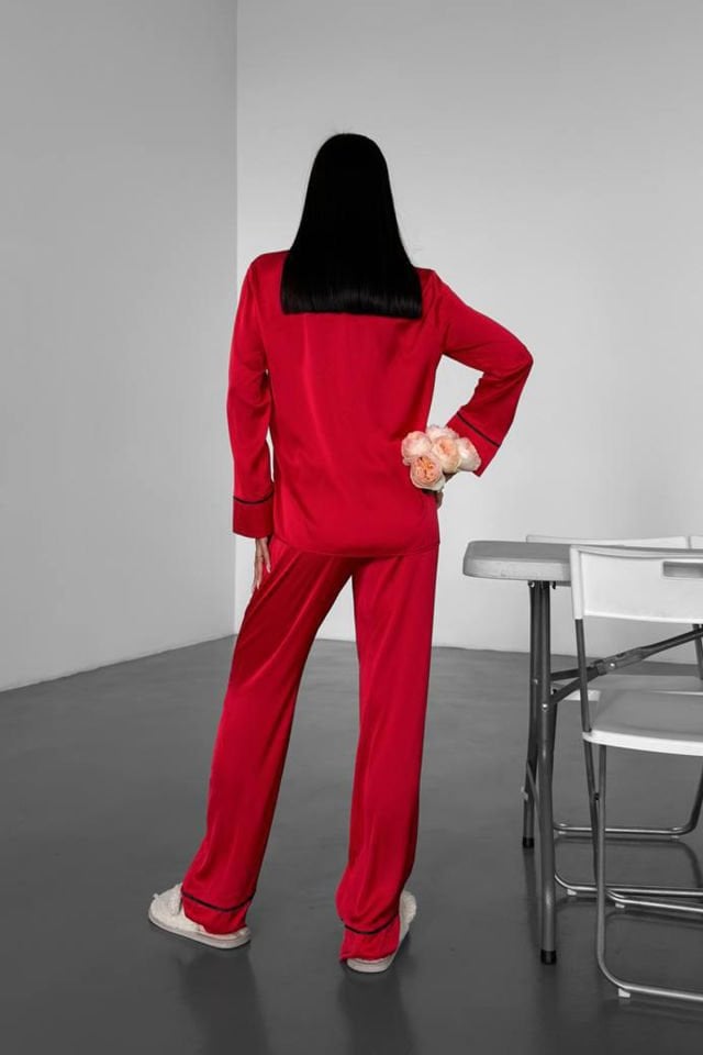 GİZOTTİ LOVE KIRMIZI DÜZ UZUN SATEN PİJAMA