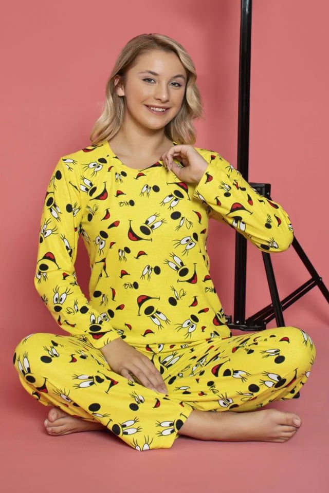 Gizotti Süet Pijama Takımı Sarı Renk