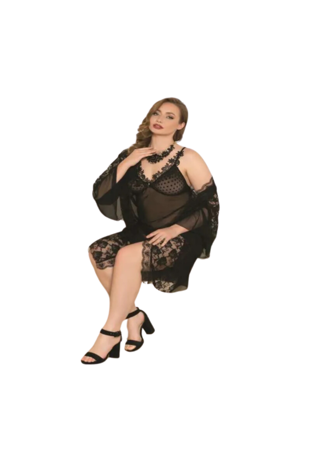 Gizotti Fantezi Sabahlık Takım Büyük Beden Siyah