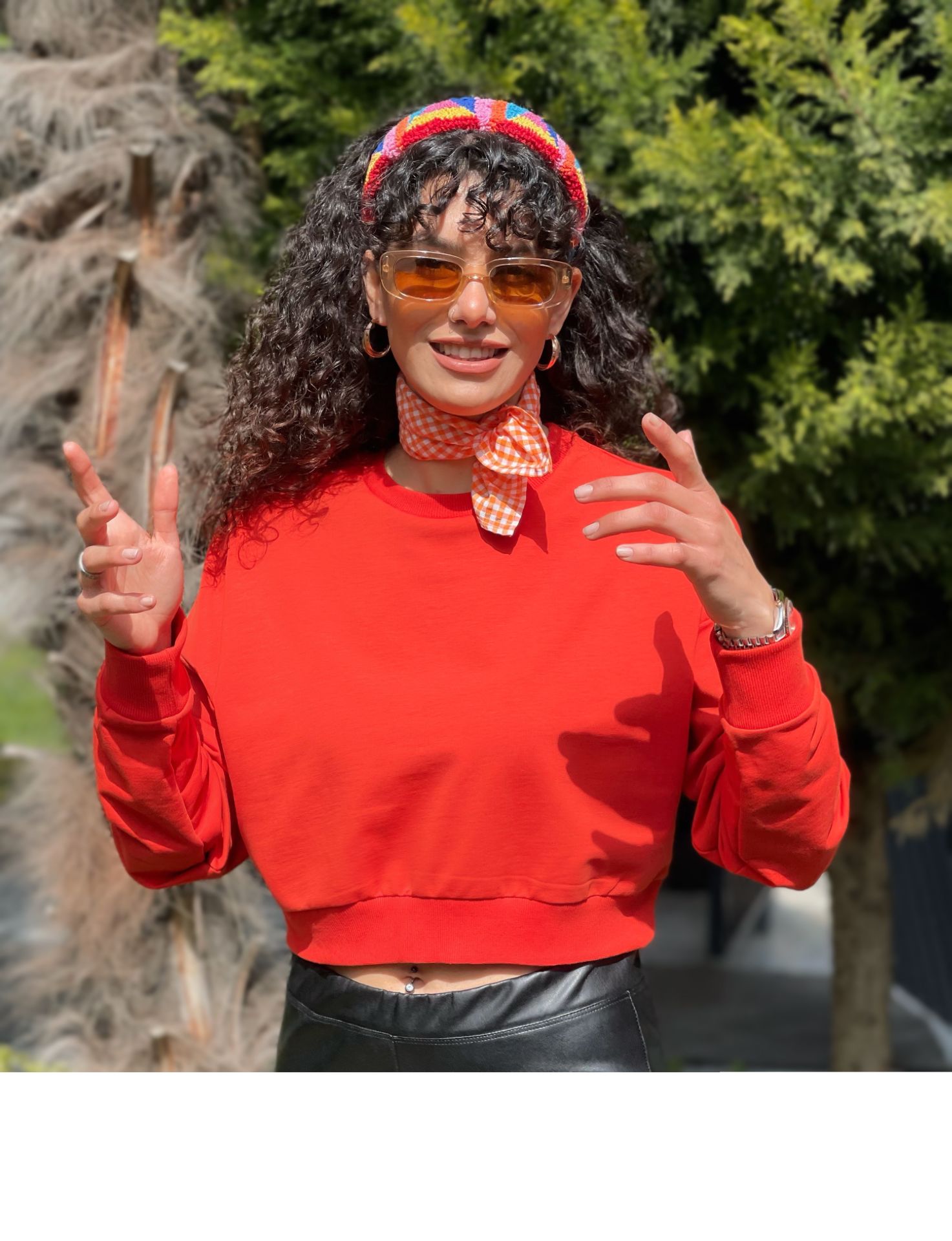 Malaya Mevsimlik Crop Sweatshirt - Nar Çiçeği