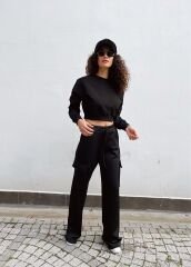 Malaya Mevsimlik Crop Sweatshirt - Siyah