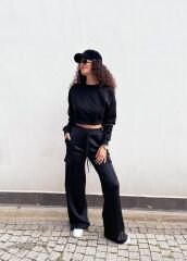 Malaya Mevsimlik Crop Sweatshirt - Siyah