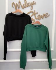 Malaya Mevsimlik Crop Sweatshirt - Yeşil