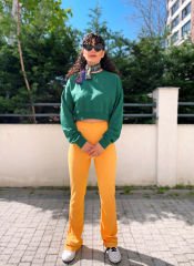 Malaya Mevsimlik Crop Sweatshirt - Yeşil