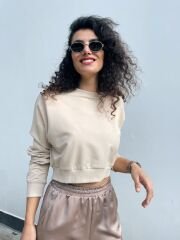 Malaya Mevsimlik Crop Sweatshirt - Bej