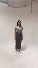 Malaya Basic Gri Bisiklet Yaka Oversize Tshirt