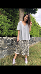 Malaya Basic Oversize Tshirt - Gri V yaka
