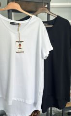 Malaya Basic Oversize Tshirt - Beyaz V yaka