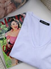 Malaya Basic Oversize Tshirt - Beyaz V yaka