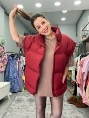 Oversize Şişme Yelek - Bordo