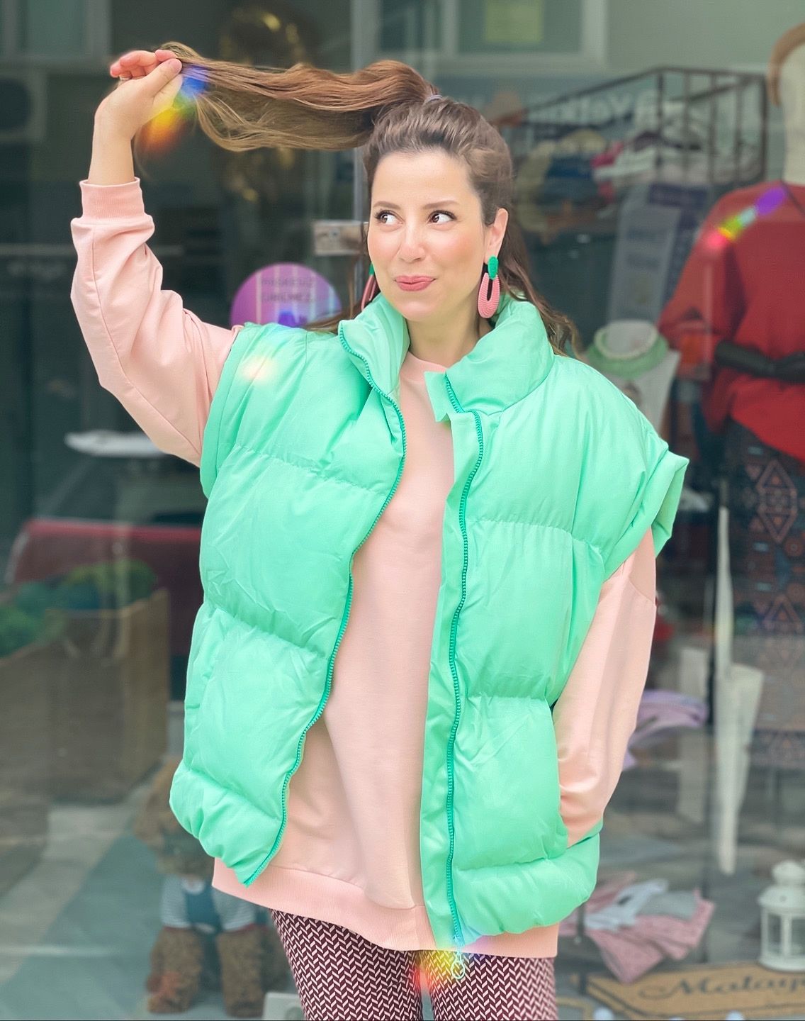 Oversize Şişme Yelek - Su Yeşili